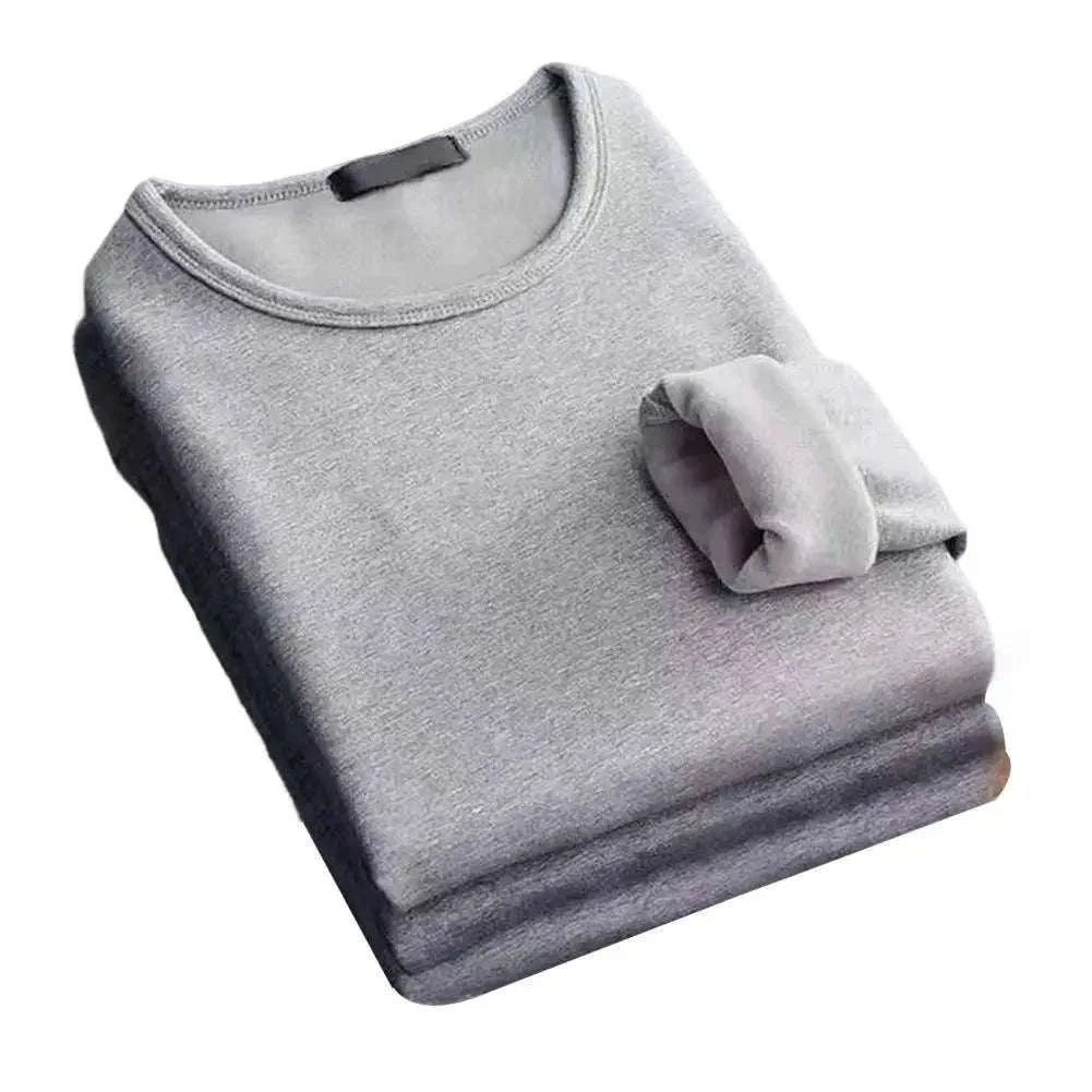 Men's Thermal T-Shirt Fleece-Lined Long-Sleeve Base Layer-Light Grey / 2XL 65-75KG