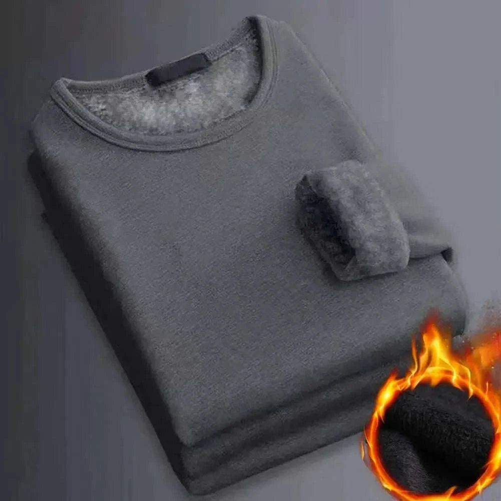 Men's Thermal T-Shirt Fleece-Lined Long-Sleeve Base Layer-Light Grey / 2XL 65-75KG