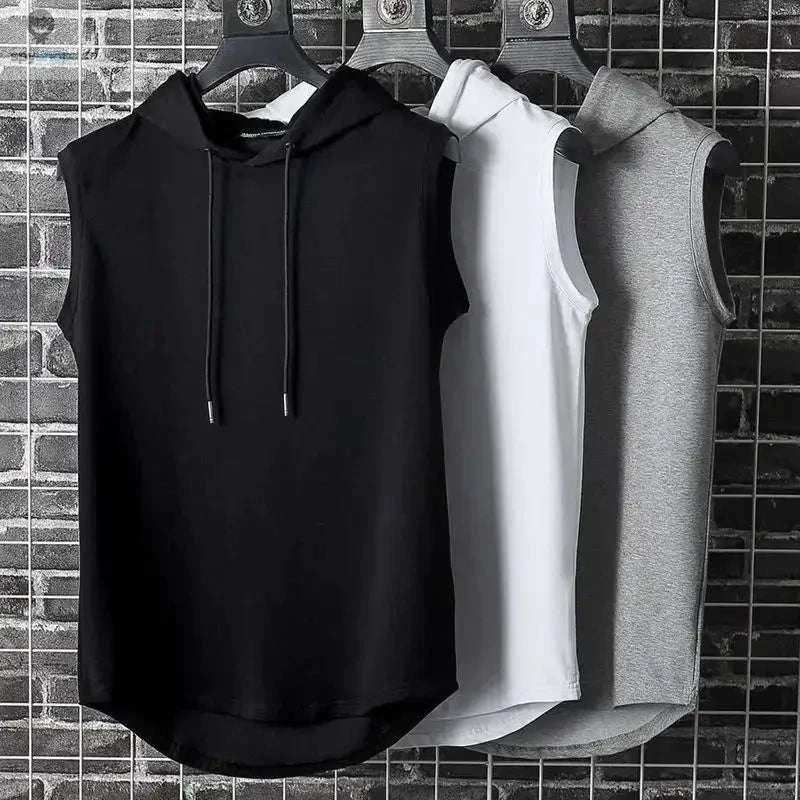 Men's Tie Collar Hooded Sleeveless Vest-Black / M