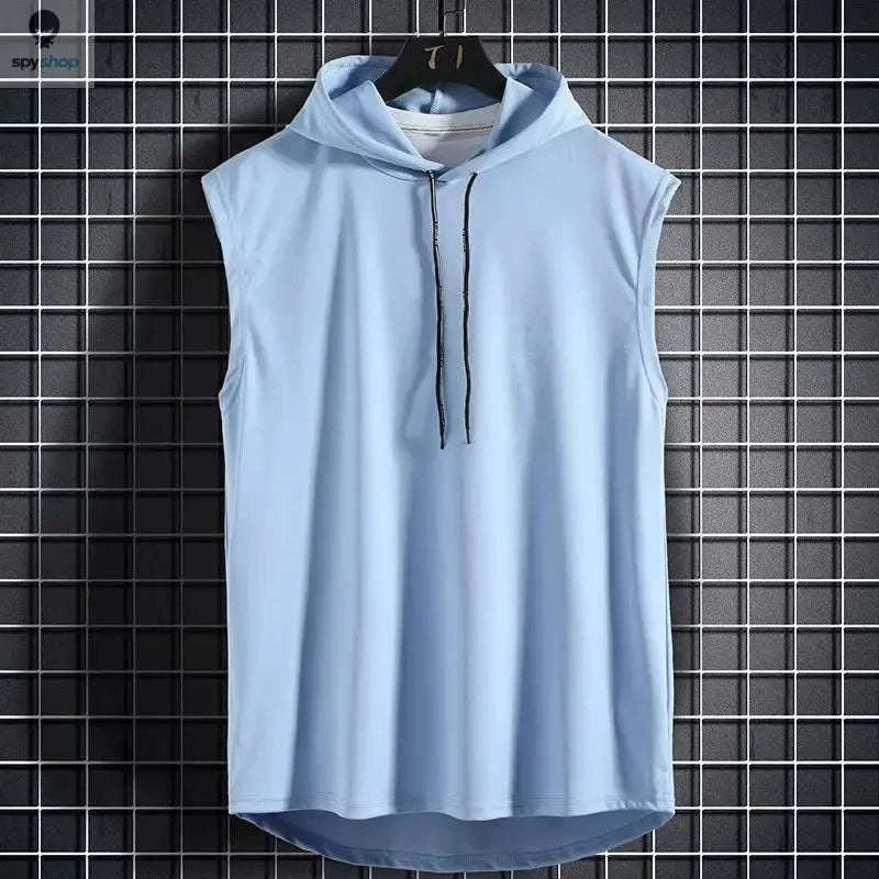 Men's Tie Collar Hooded Sleeveless Vest-Black / M