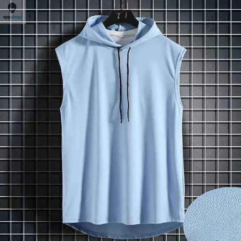 Men's Tie Collar Hooded Sleeveless Vest-Black / M