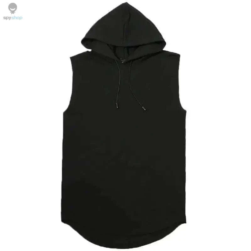 Men's Tie Collar Hooded Sleeveless Vest-Black / M