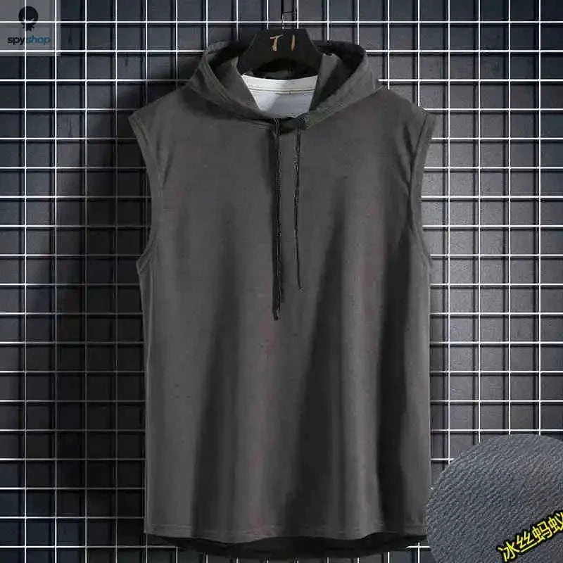 Men's Tie Collar Hooded Sleeveless Vest-Black / M