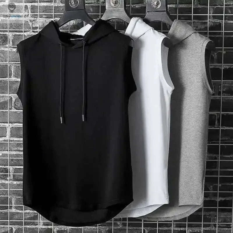 Men's Tie Collar Hooded Sleeveless Vest-Black / M