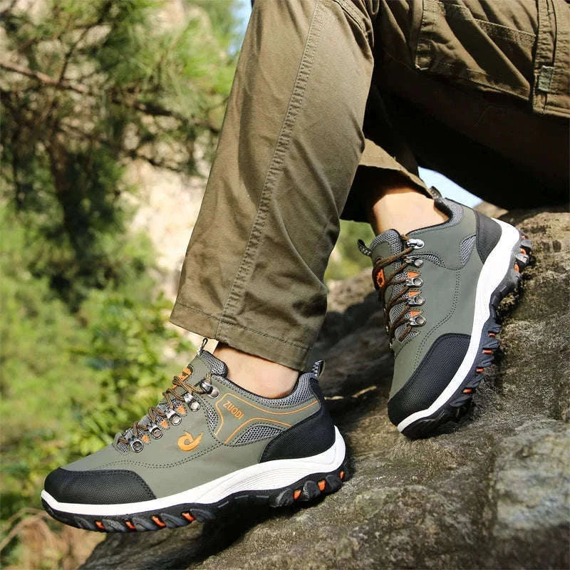 Men's Waterproof Anti-Slip Leather Hiking Shoes-692--Yellow / 46