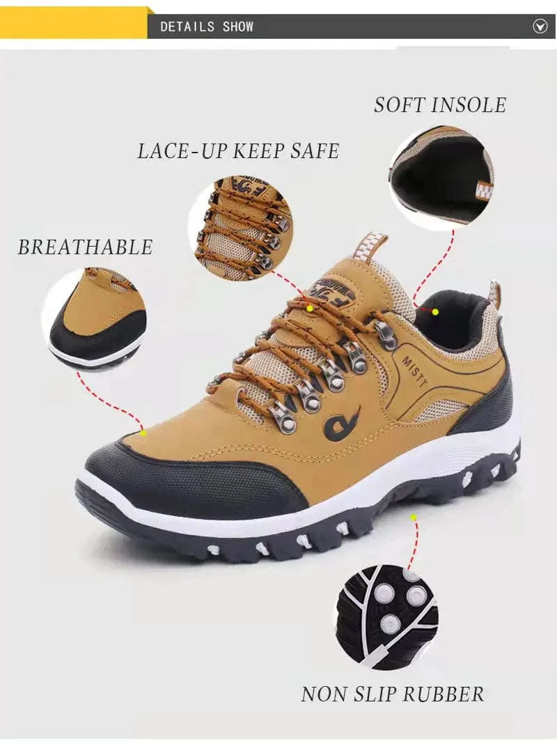 Men's Waterproof Anti-Slip Leather Hiking Shoes-692--Yellow / 46