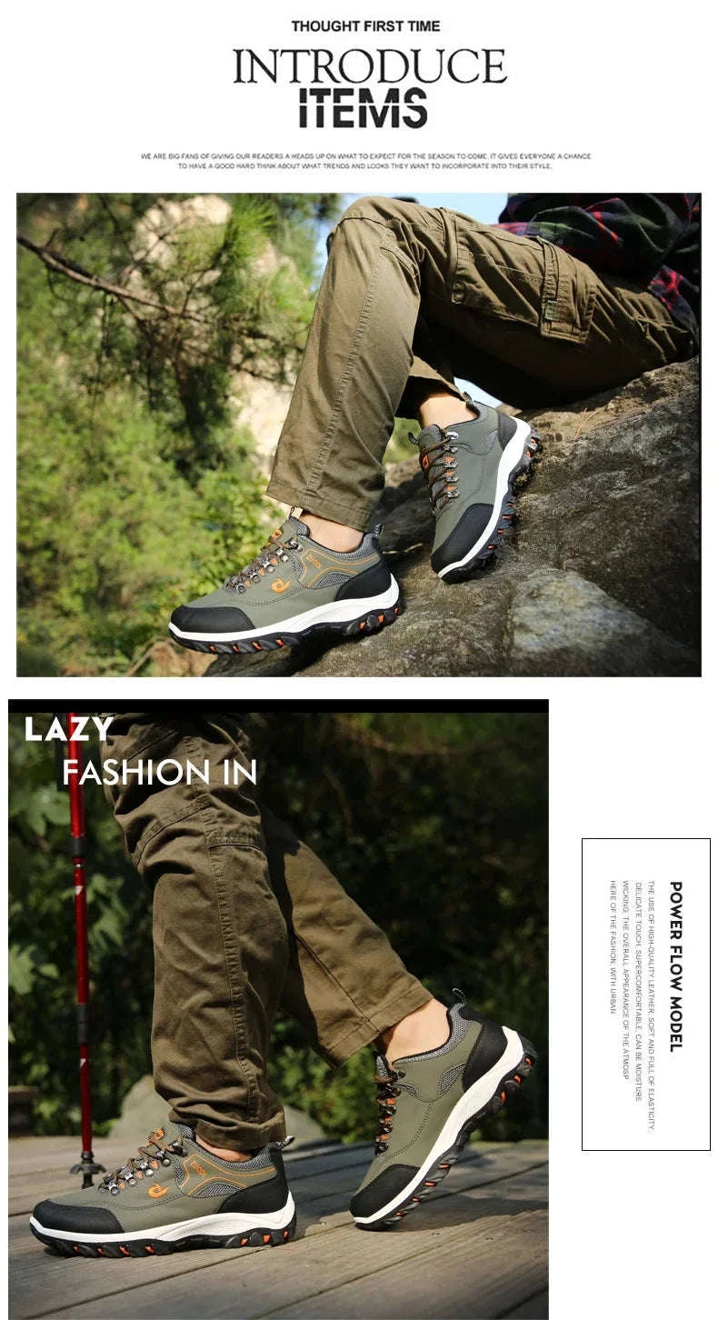 Men's Waterproof Anti-Slip Leather Hiking Shoes-692--Yellow / 46