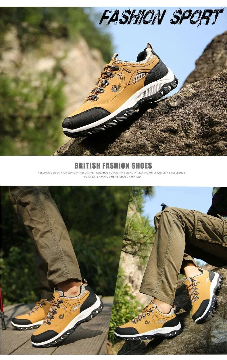 Men's Waterproof Anti-Slip Leather Hiking Shoes-692--Yellow / 46