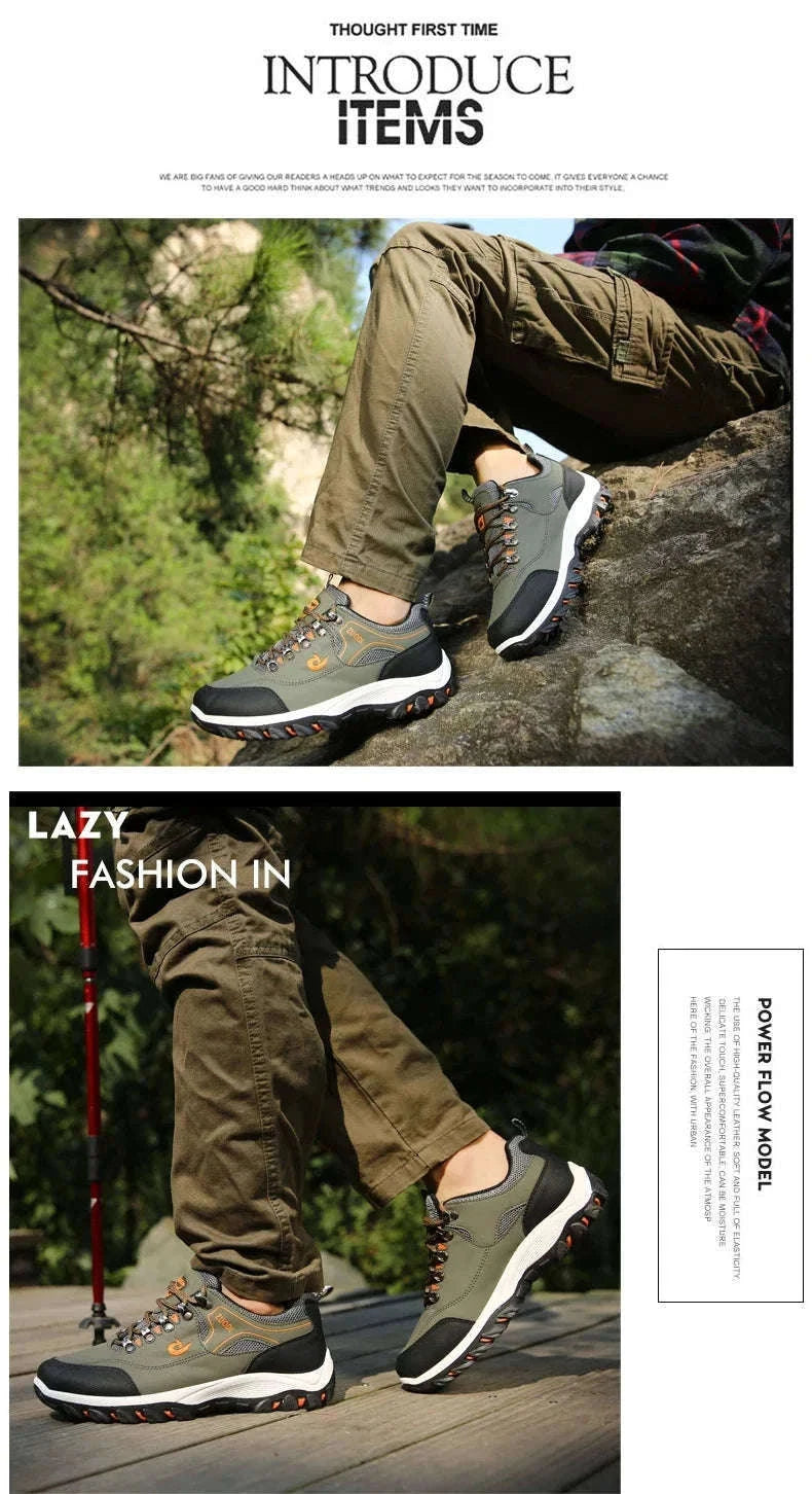 Men's Waterproof Anti-Slip Leather Hiking Shoes-692--Yellow / 46