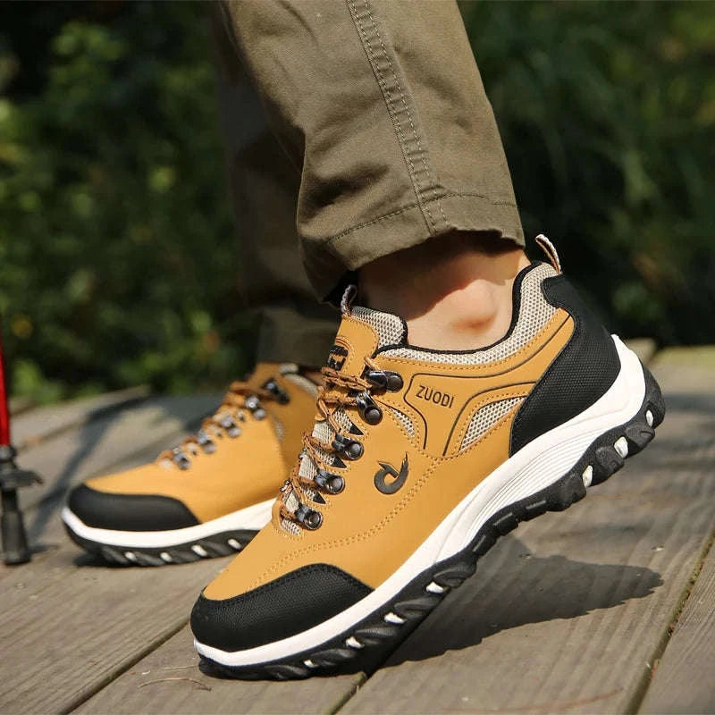 Men's Waterproof Anti-Slip Leather Hiking Shoes-692--Yellow / 46