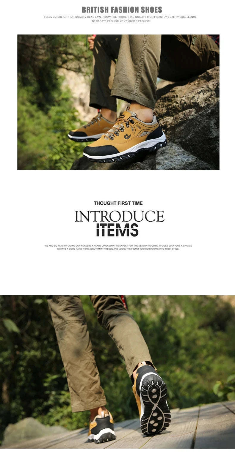 Men’s Waterproof PU Leather Hiking Shoes-Army green / 40