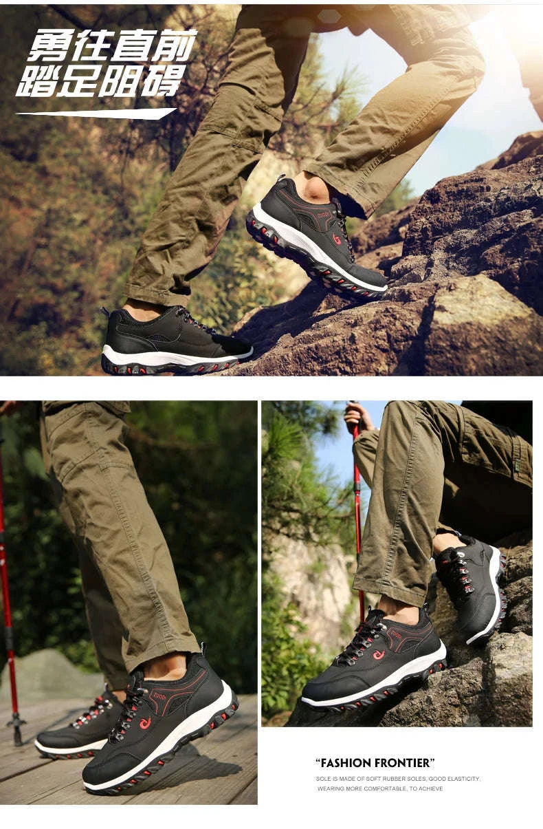 Men’s Waterproof PU Leather Hiking Shoes-Army green / 40
