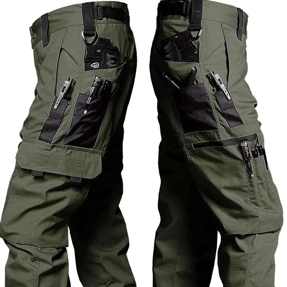 Men’s Waterproof Tactical Pants with Multi‑Pocket Cargo Design-Khaki / XL