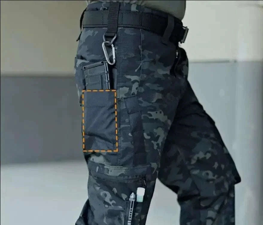 Men’s Waterproof Tactical Pants with Multi‑Pocket Cargo Design-Khaki / XL