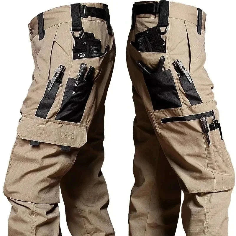 Men’s Waterproof Tactical Pants with Multi‑Pocket Cargo Design-Khaki / XL