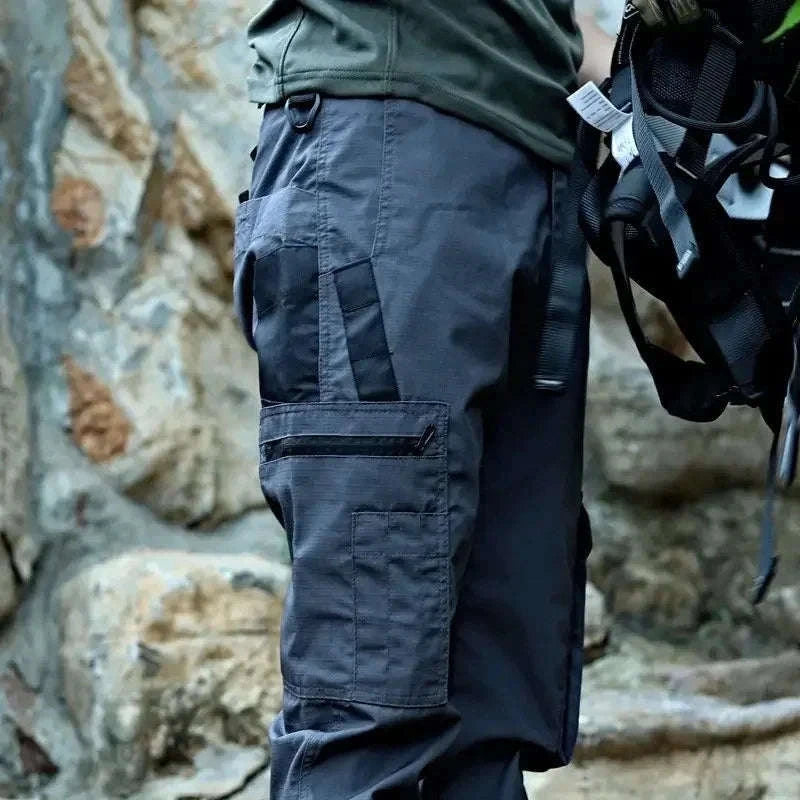 Men’s Waterproof Tactical Pants with Multi‑Pocket Cargo Design-Khaki / XL