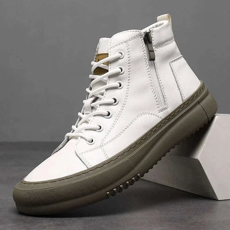 Men's White High-Top Casual Sneakers-black / 44