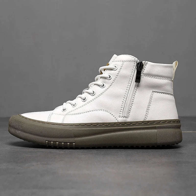 Men's White High-Top Casual Sneakers-black / 44