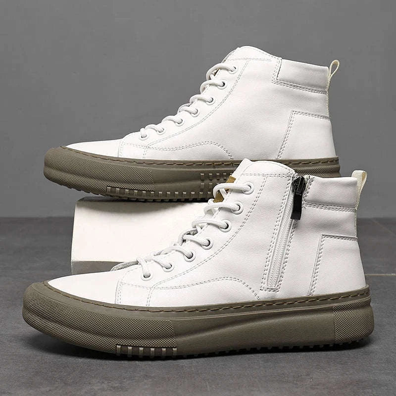 Men's White High-Top Casual Sneakers-black / 44