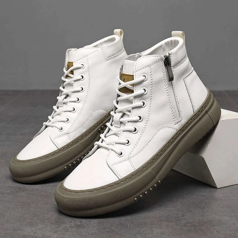 Men's White High-Top Casual Sneakers-black / 44