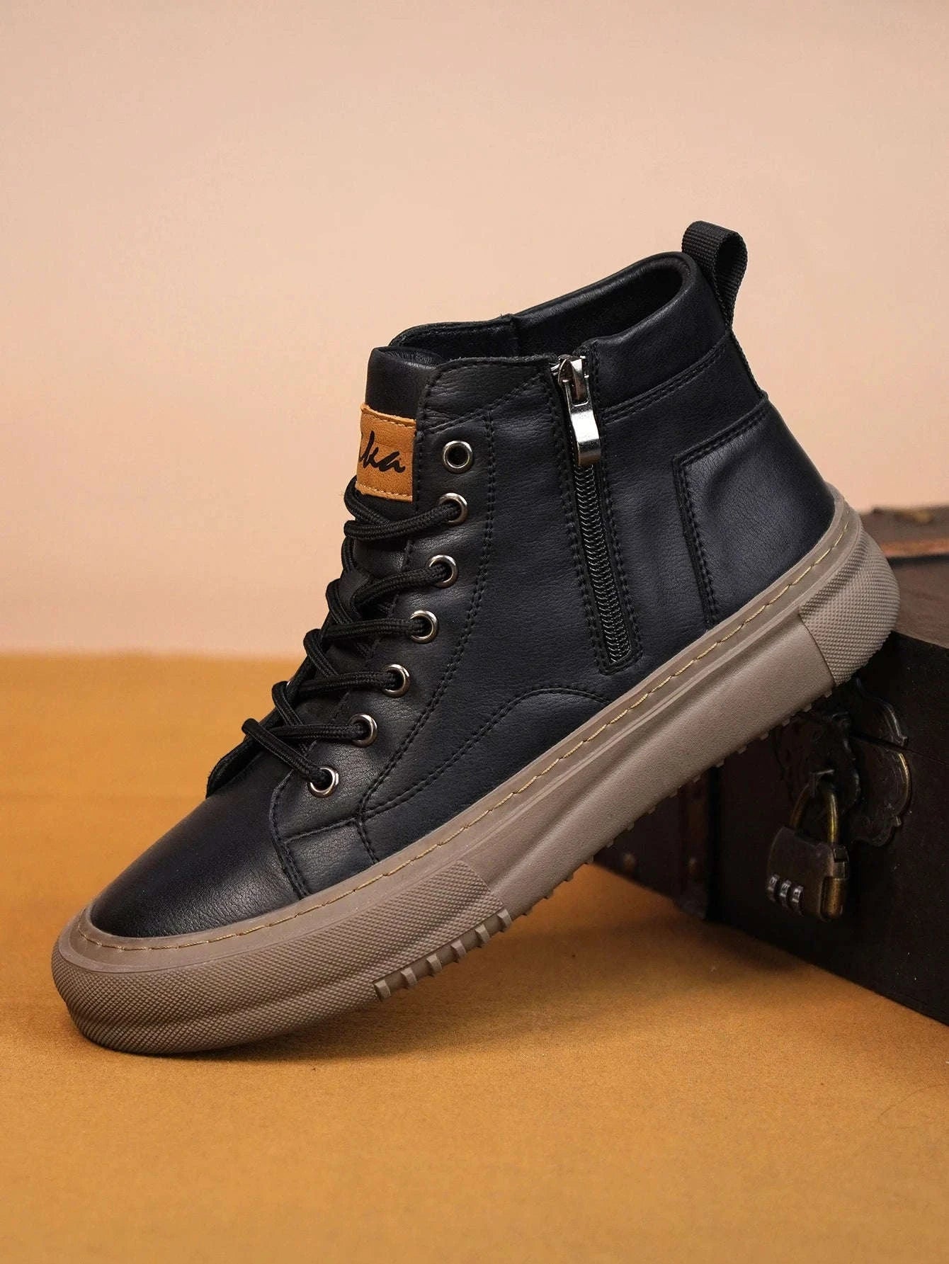Men's White High-Top Casual Sneakers-black / 44