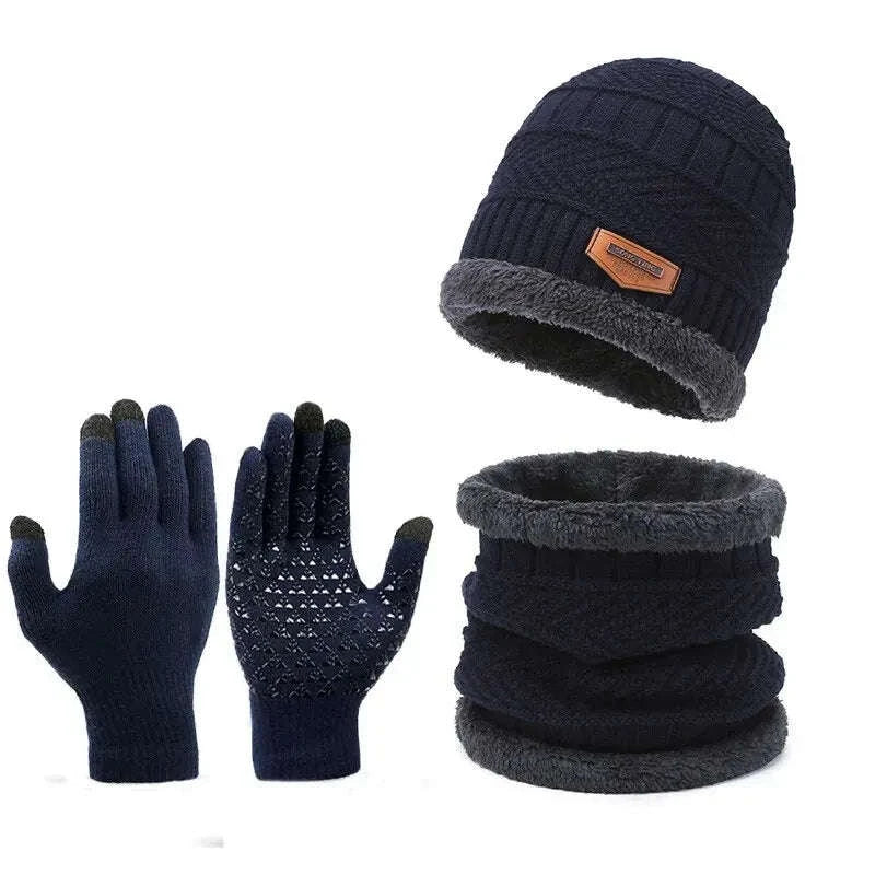 Men's Windproof Hat, Scarf & Glove Set — Insulated Knit-Khaki