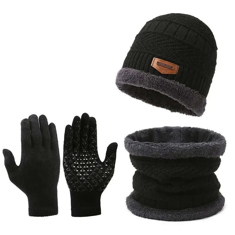 Men's Windproof Hat, Scarf & Glove Set — Insulated Knit-Khaki