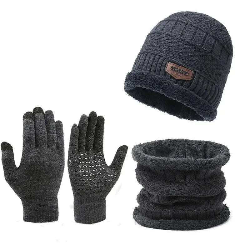 Men's Windproof Hat, Scarf & Glove Set — Insulated Knit-Khaki