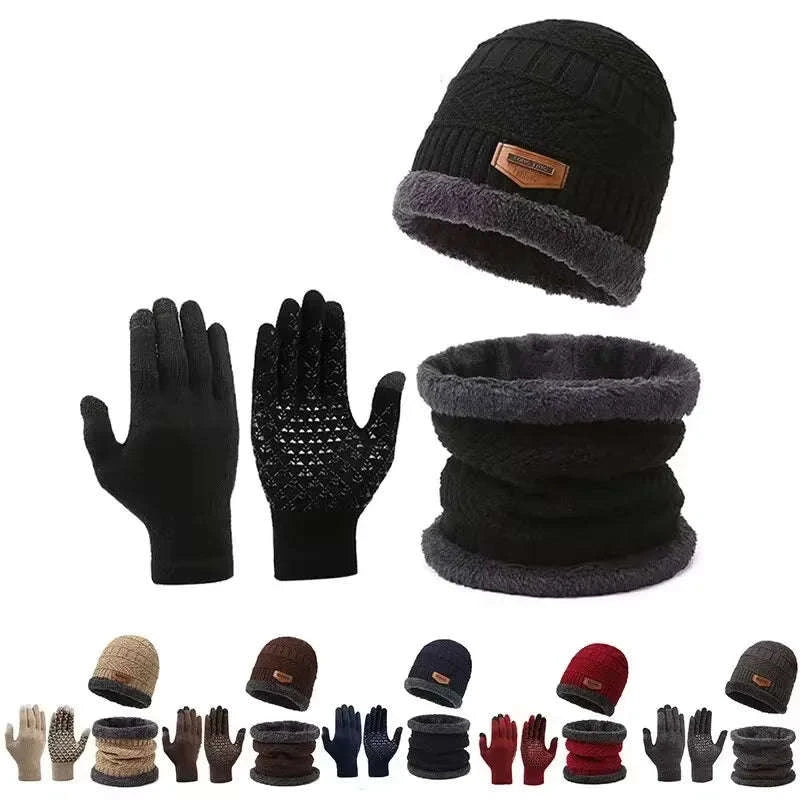Men's Windproof Hat, Scarf & Glove Set — Insulated Knit-Khaki