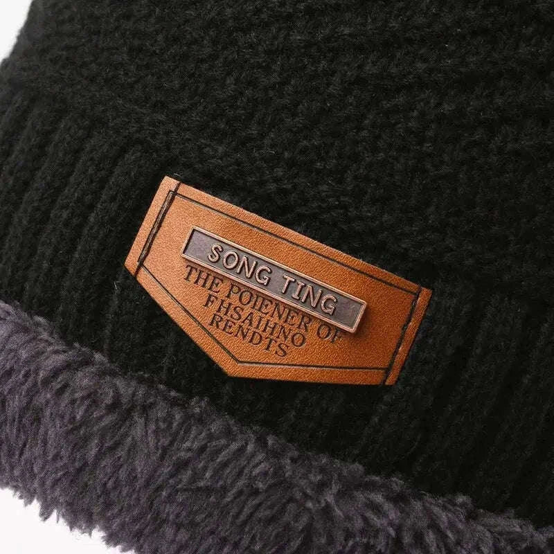 Men's Windproof Hat, Scarf & Gloves Insulated Knit Set-Khaki