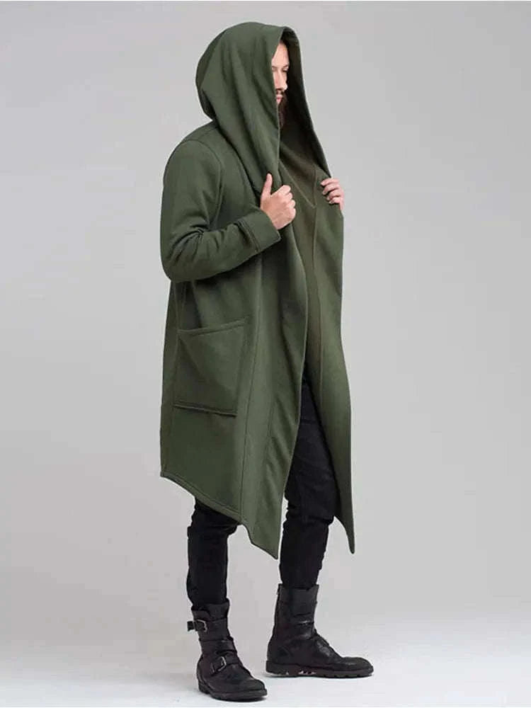 Men's Winter Hooded Cardigan Trench Coat-Green thickened / XL / Pack of 1
