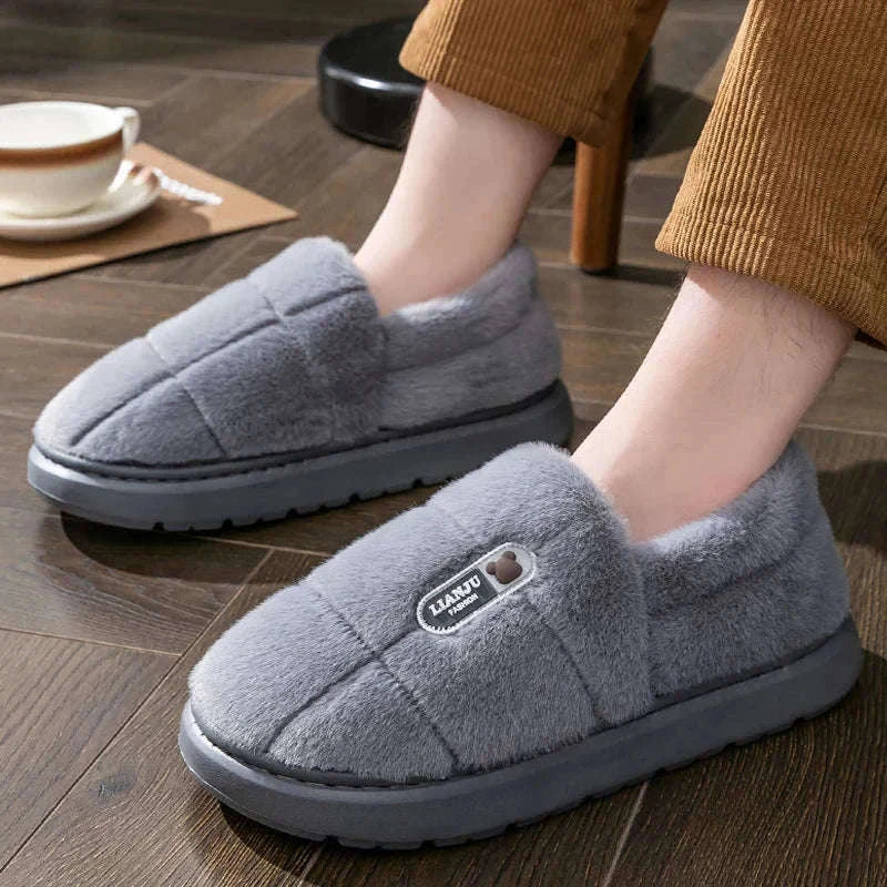 Men's Winter Plush Wrap-Heel Slippers for Indoor Comfort-brown / 36-37