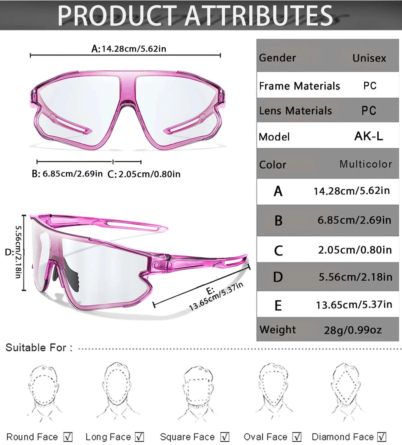 Men Women Photochromic Motorcycle Glasses for Outdoor Sports-AQ16 / China Mainland