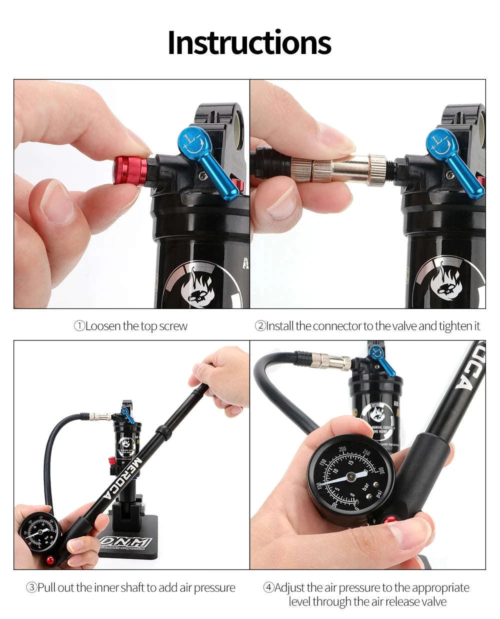 MEROCA MTB Pump 300psi High‑Pressure Bicycle Shock Pump-300PSI Pump 1Pcs