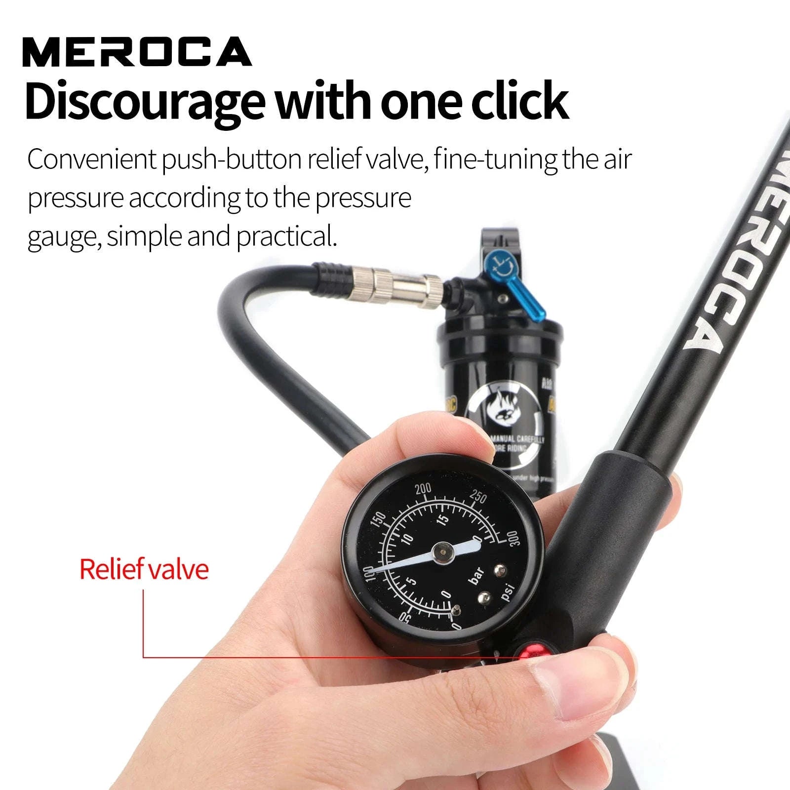 MEROCA MTB Pump 300psi High‑Pressure Bicycle Shock Pump-300PSI Pump 1Pcs