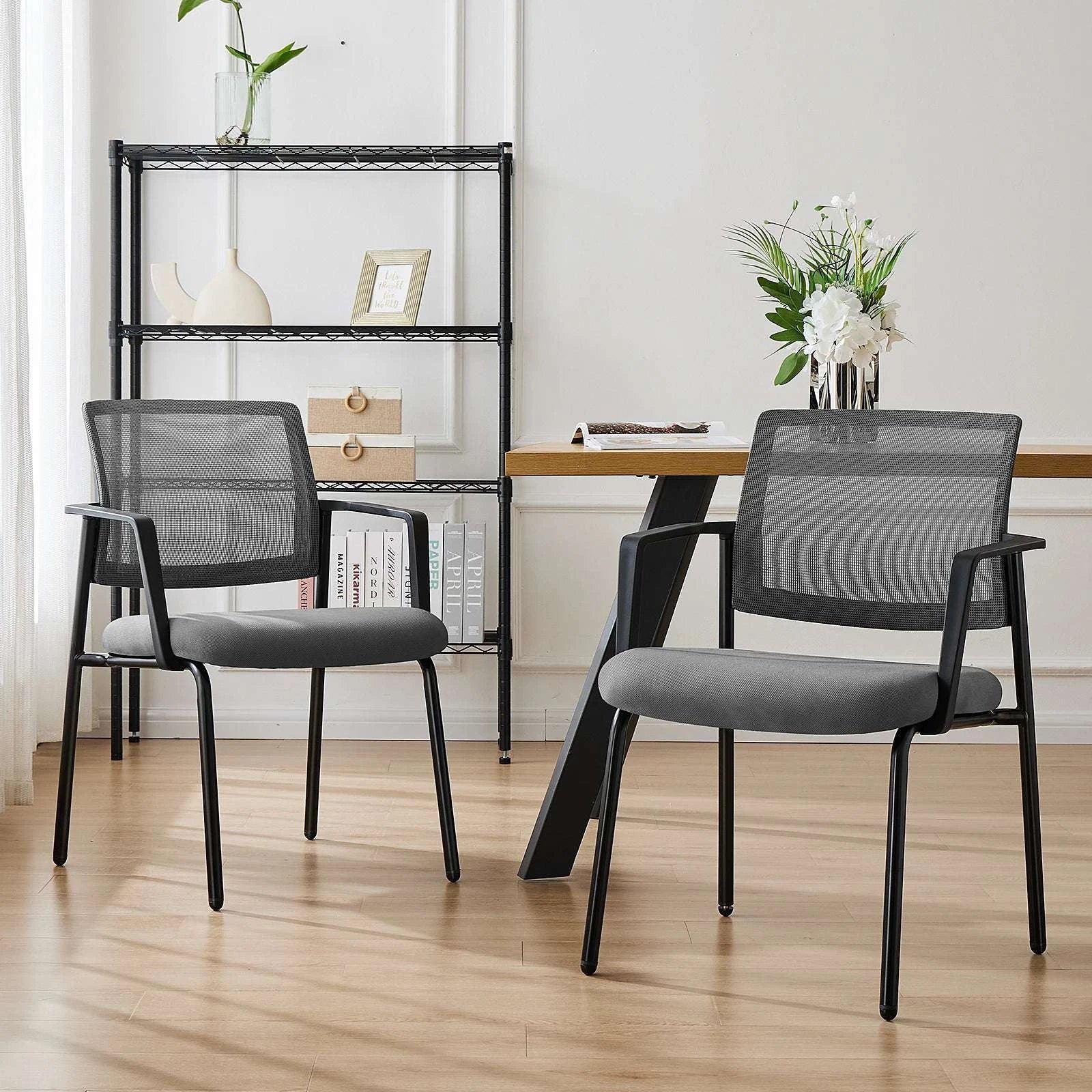 Mesh Back Stacking Office Chairs Set of 2 with Arms-black / United States
