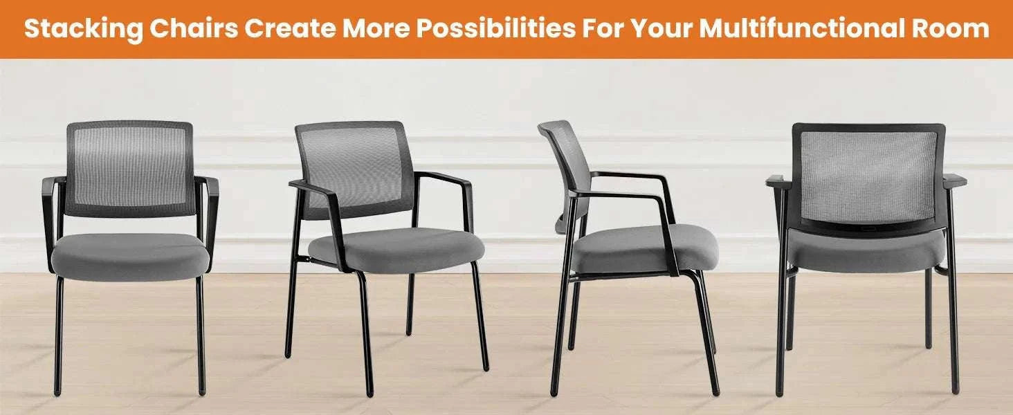 Mesh Back Stacking Office Chairs Set of 2 with Arms-black / United States