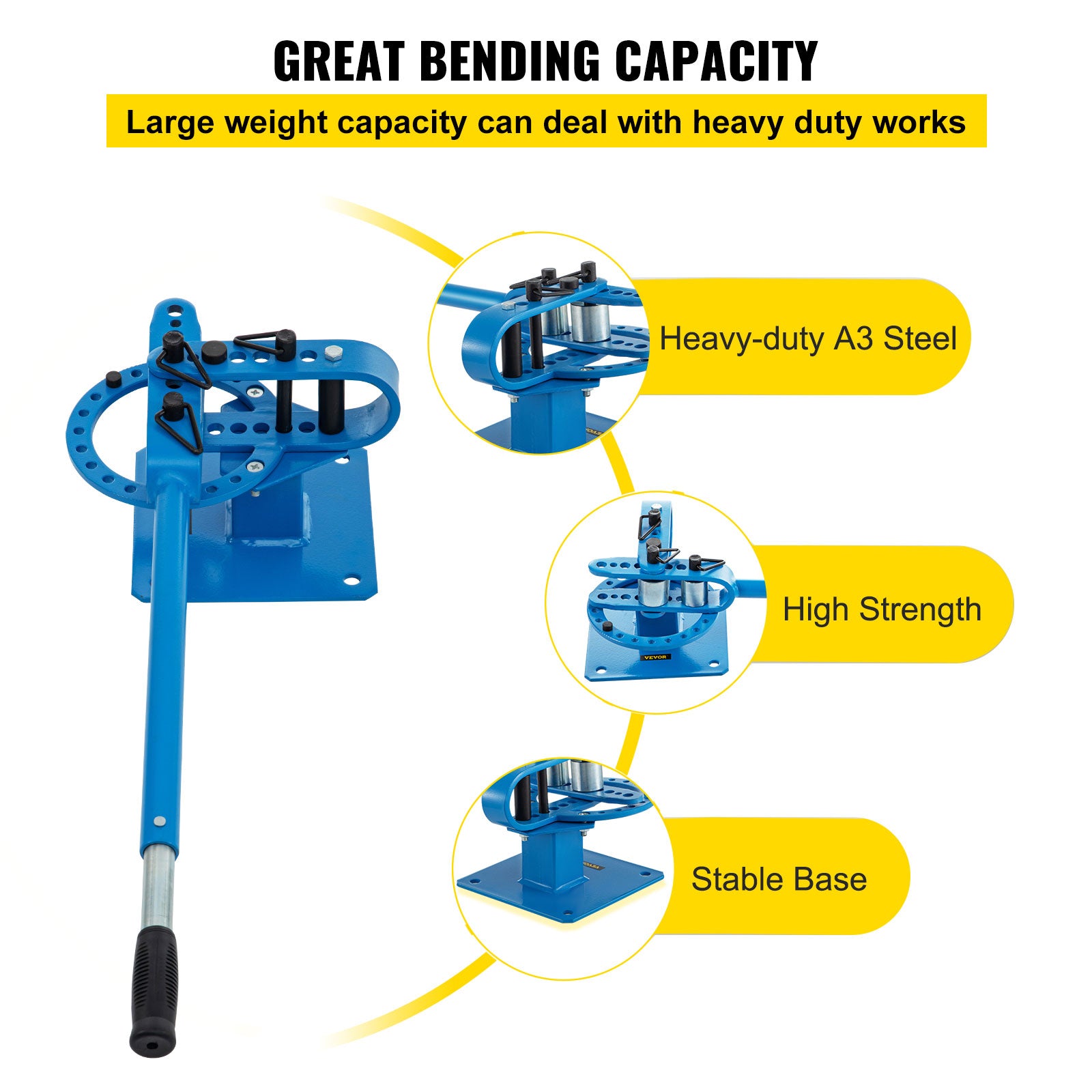 Manual Pipe Bender with 7 Dies 1–3in Bench Metal Bending Tool