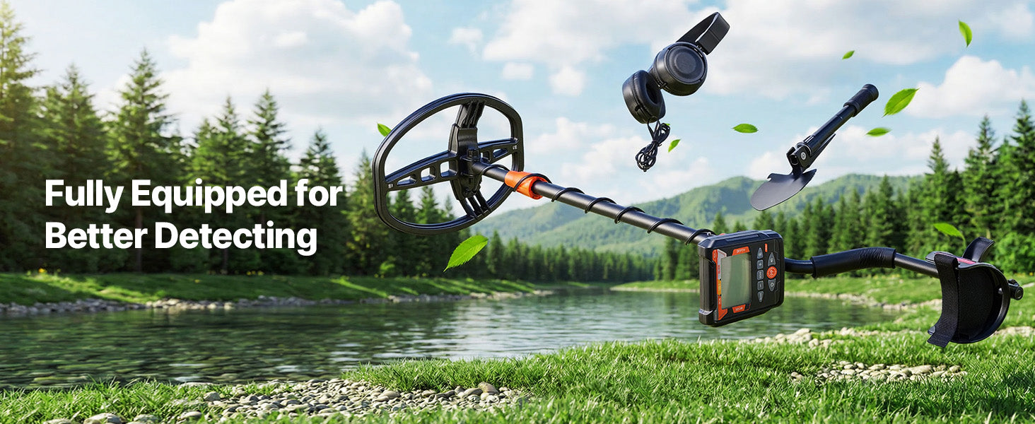 SucceBuy 10in Metal Detector for Adults with Display Headphones 5 Modes Adjustable Length for Detecting Gold Treasure Hunting