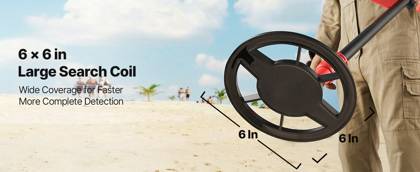 SucceBuy Metal Detector 6" Lightweight LCD Display IP68 Waterproof Search Coil Adjustable 22.8-33.8" High Accuracy For Hunting