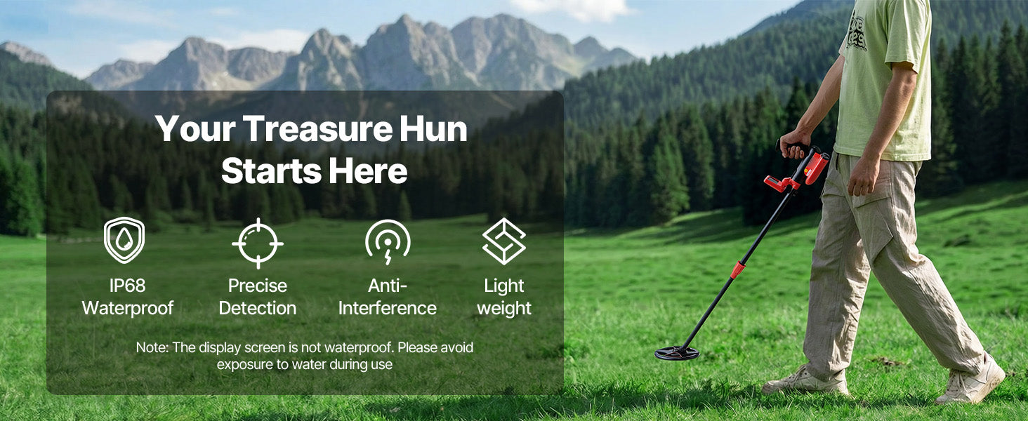 SucceBuy Metal Detector 6" Lightweight LCD Display IP68 Waterproof Search Coil Adjustable 22.8-33.8" High Accuracy For Hunting