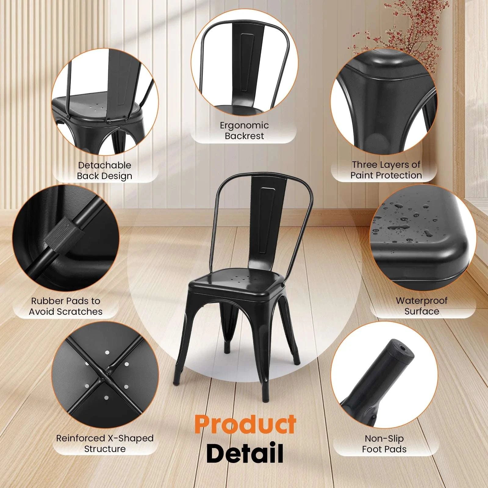 Metal Dining Chairs Stackable Indoor Outdoor 300LBS Capacity-black / United States