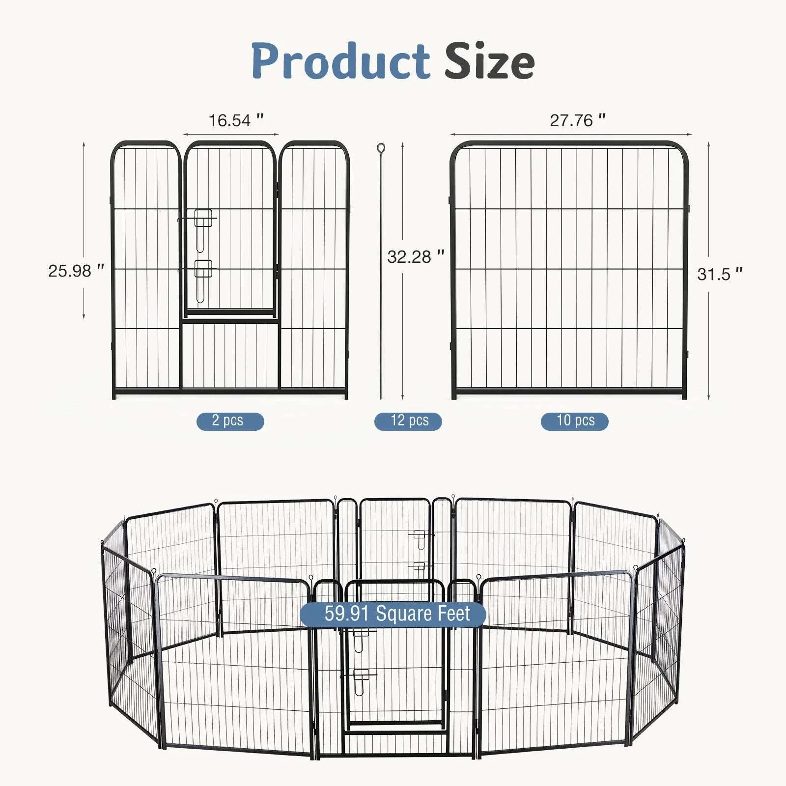 Metal Dog Playpen with Door 12 Panels Foldable Indoor Outdoor-32 Inch / United States