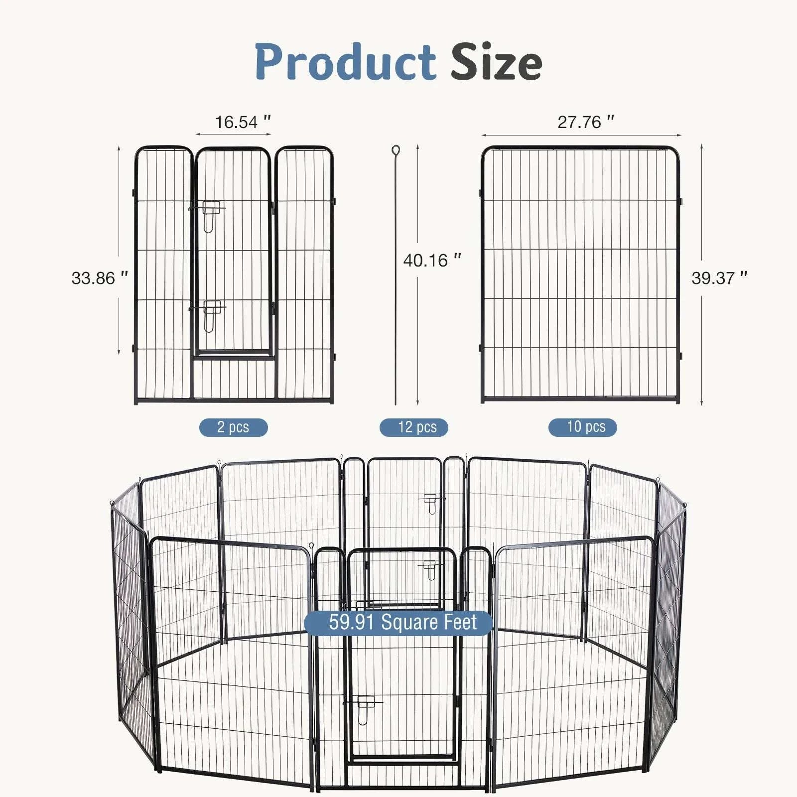 Metal Dog Playpen with Door 12 Panels Foldable Indoor Outdoor-32 Inch / United States