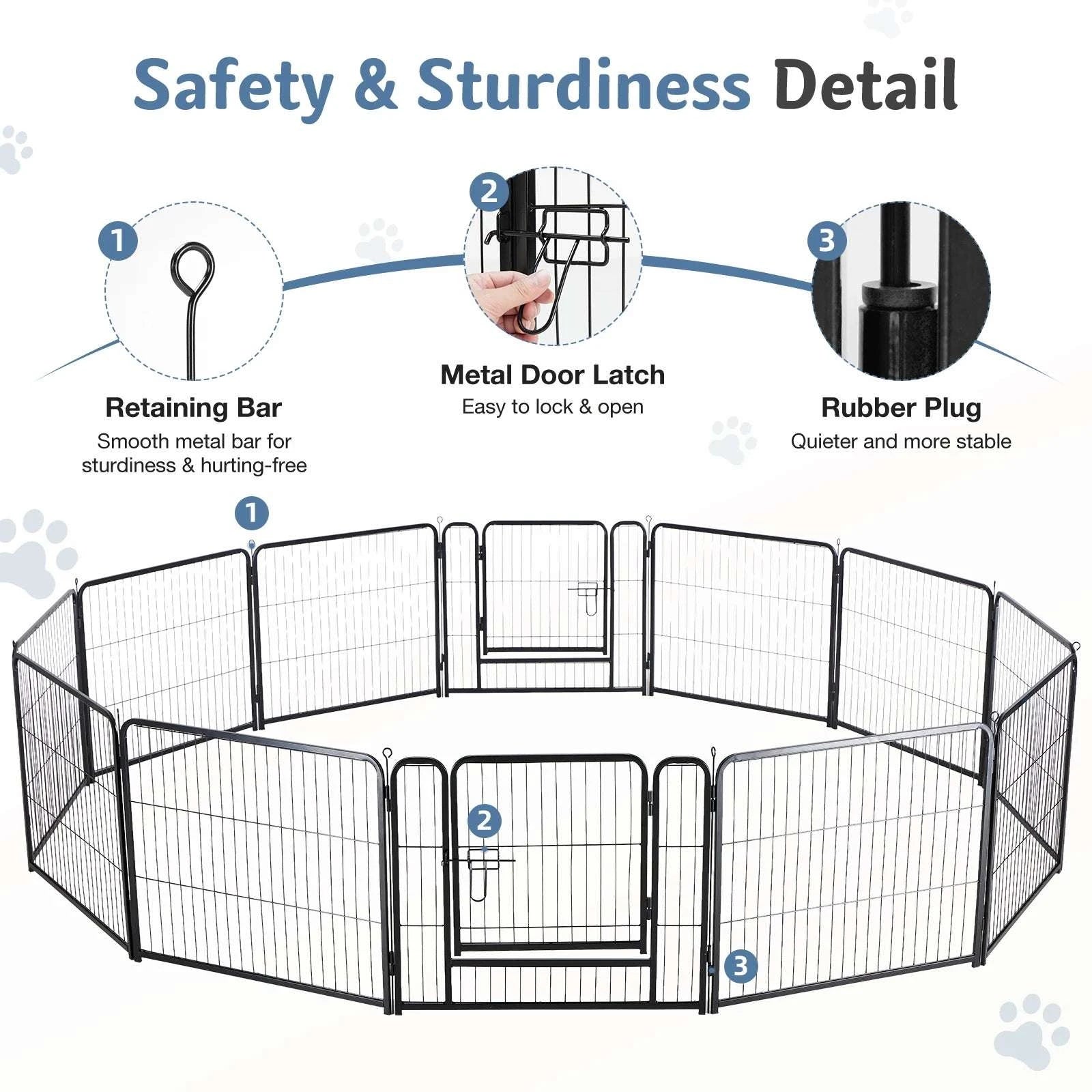 Metal Dog Playpen with Door 12 Panels Foldable Indoor Outdoor-32 Inch / United States