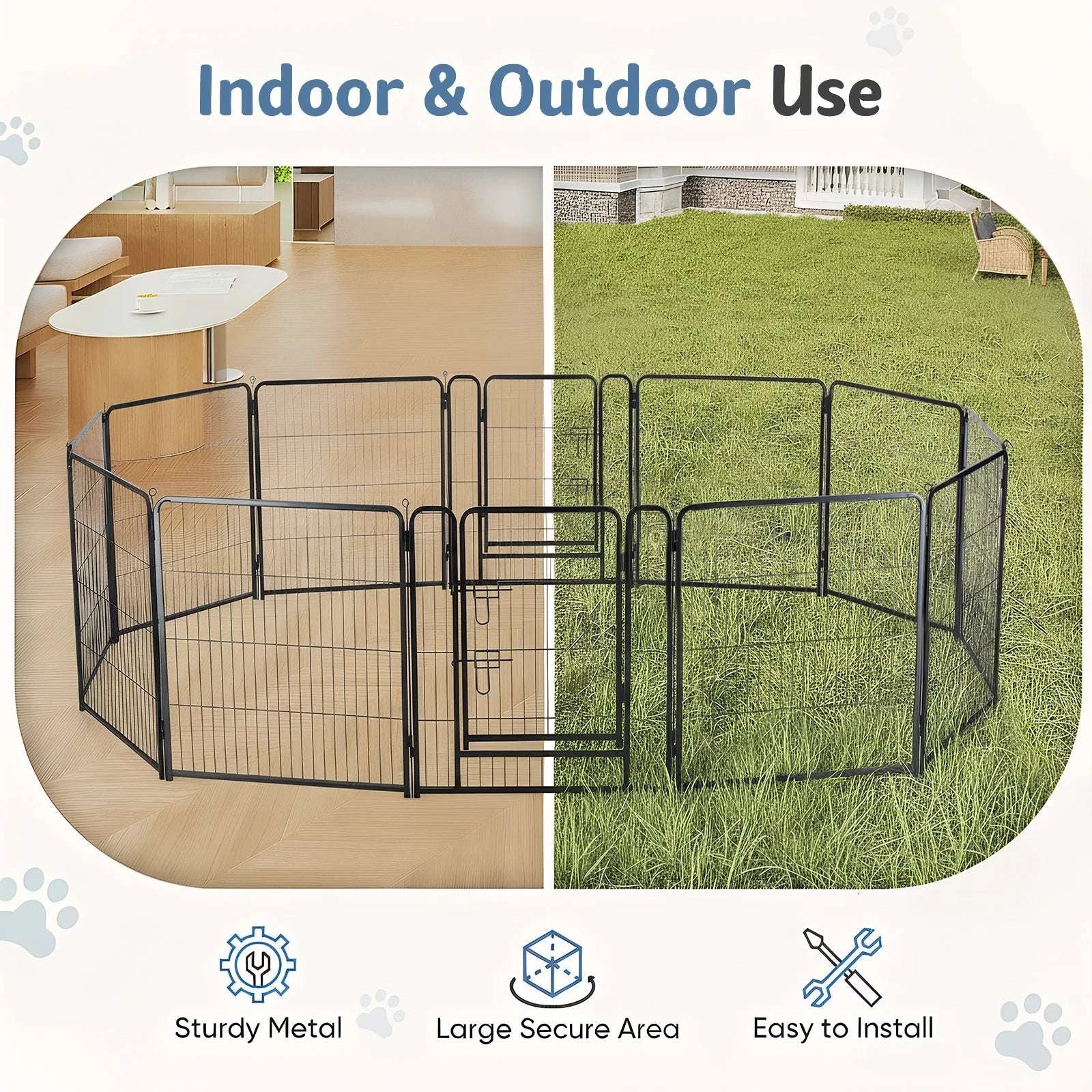 Metal Dog Playpen with Door 12 Panels Foldable Indoor Outdoor-32 Inch / United States