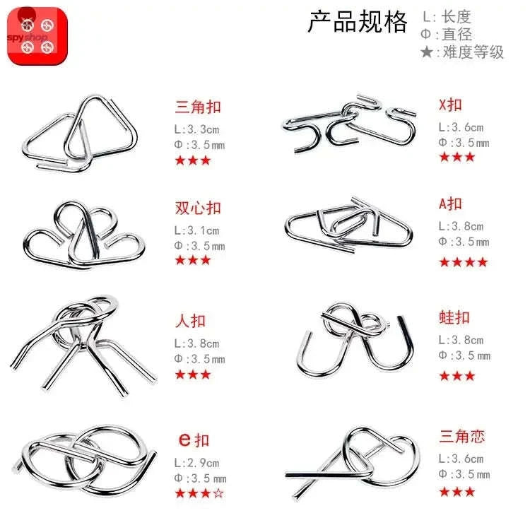 Metal Montessori Wire Puzzle Set – 8-Piece Brain‑Teasing Educational Toy for All Ages-Yellow