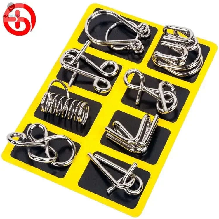 Metal Montessori Wire Puzzle Set – 8-Piece Brain‑Teasing Educational Toy for All Ages-Yellow