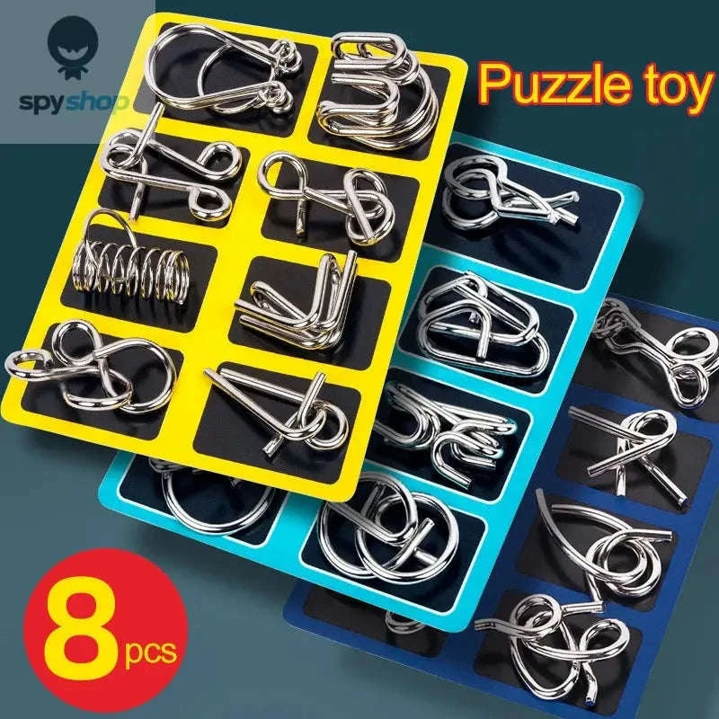 Metal Montessori Wire Puzzle Set – 8-Piece Brain‑Teasing Educational Toy for All Ages-Yellow