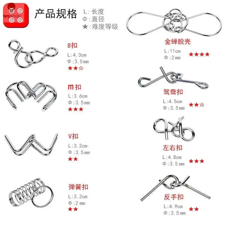 Metal Montessori Wire Puzzle Set – 8-Piece Brain‑Teasing Educational Toy for All Ages-Yellow